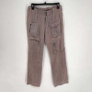 Pete & Greta by Johnny Was NEW Womens Y2K Cargo Pants Linen *SPOTS* Size 0 Gray
